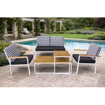 Stil Fonksiyonel Sehpalı Takım (Kareli) - Masif Ahşap Oturma Grubu