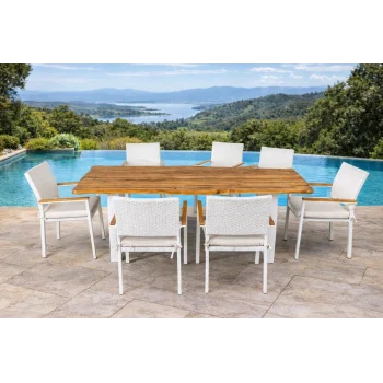 Country Unit Sandalye Takımı - 6 Kişilik Masif Ahşap & Beyaz Örgü Detaylı