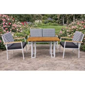 Still Yemek Masalı Takım (Kareli) - 4 Kişilik Masif Ahşap Oturma Grubu