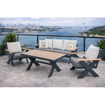 VENTO Takım (Antrasit - Çizgili) - Alüminyum Bahçe & Balkon Oturma Grubu