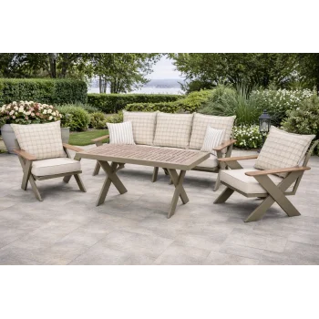 VENTO Takım (Cappucino-Kareli) - Alüminyum Bahçe & Balkon Oturma Grubu