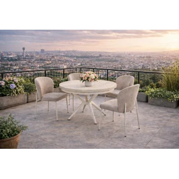 ZENIT / Luna Açılır Masa Takımı (Krem) - 1 Masa + 4 Sandalye