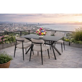 NOXIS / Sirius Masa Takımı (İnox) - 4 Sandalyeli Modern Yemek Seti