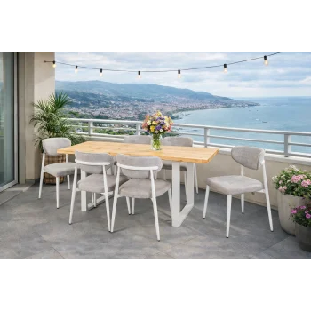 NOXIS / Dualis Açılır Masa Takımı (Krem) - 1 Masa + 6 Sandalye