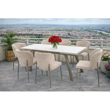 ZENIT / Dualis Açılır Masa Takımı (Krem) - 1 Masa + 6 Sandalye