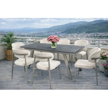 NOXIS / Dualis Açılır Masa Takımı (İnox) - 6 Sandalyeli Yemek Seti