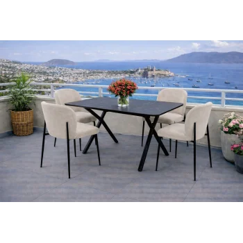 Zenit / Sirius Masa Takımı (İnox) - 4 Sandalyeli Modern Yemek Seti