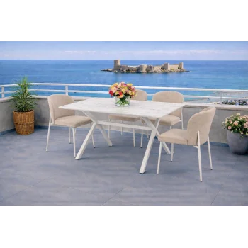 ZENIT / Sirius Masa Takımı (Krem) - 1 Masa + 4 Sandalye Yemek Seti