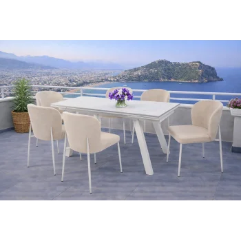 ZENİT / Dualis Açılır Masa Takımı (Krem) - 1 Masa + 6 Sandalye