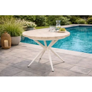 LUNA Krem Açılır Masa - Mermer Desenli Fonksiyonel Bahçe Masası