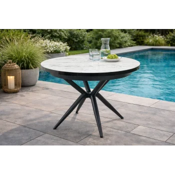 LUNA Siyah/ Beyaz Açılır Masa - Mermer Desenli Fonksiyonel Bahçe Masası