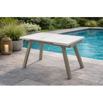 DUALIS Beyaz Açılır Masa - 210 cm Fonksiyonel Bahçe Masası