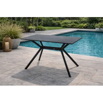 SIRIUS Siyah Masa - 120 cm Mermer Desenli Modern Bahçe Masası