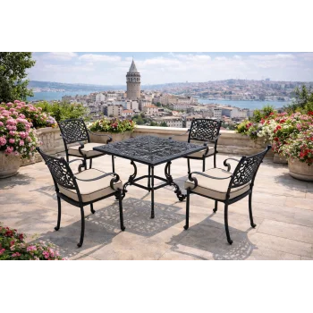 HELEN Masa Takımı 4 Kişilik - Döküm Alüminyum Lüks Bahçe Seti