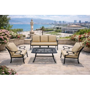 CNR Döküm Mini Oturma Takımı 3+1+1+Sehpa - Ferforje Bahçe Seti