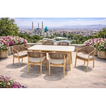 NODE Oturma Takımı - Masif Ahşap İskeletli 6 Kişilik Bahçe Seti