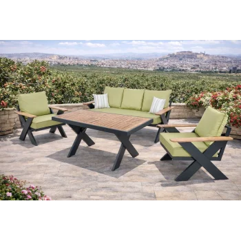 VENTO Alüminyum Bahçe Oturma Grubu (Antrasit - Yeşil) - 5 Kişilik Lüks Takım
