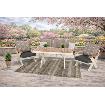 VENTO Alüminyum Bahçe Oturma Grubu (Krem - Çizgili) - 5 Kişilik Lüks Takım