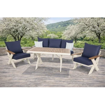 VENTO Alüminyum Bahçe Oturma Grubu (Krem - Lacivert) - 5 Kişilik Lüks Takım