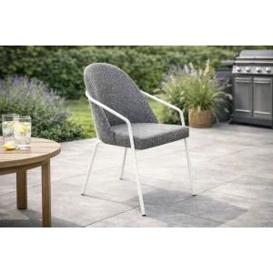 Remix Sandalye - Beyaz Metal & Tam Döşeme (Gri)