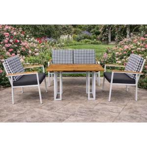 Still Yemek Masalı Takım (Kareli) - 4 Kişilik Masif Ahşap Oturma Grubu