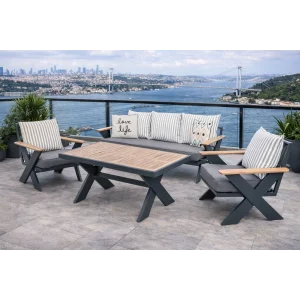 VENTO Takım (Antrasit - Çizgili) - Alüminyum Bahçe & Balkon Oturma Grubu