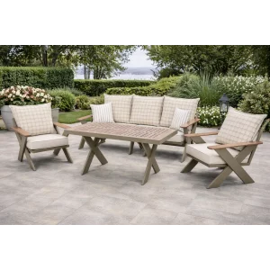 VENTO Takım (Cappucino-Kareli) - Alüminyum Bahçe & Balkon Oturma Grubu