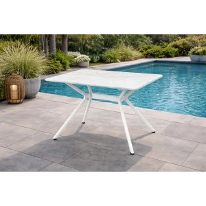 SIRIUS Beyaz Masa - 120 cm Mermer Desenli Modern Bahçe Masası