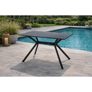 SIRIUS Siyah Masa - 120 cm Mermer Desenli Modern Bahçe Masası