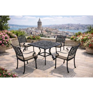 HELEN Masa Takımı 4 Kişilik - Döküm Alüminyum Lüks Bahçe Seti