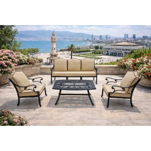 CNR Döküm Mini Oturma Takımı 3+1+1+Sehpa - Ferforje Bahçe Seti