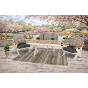 VENTO Alüminyum Bahçe Oturma Grubu (Krem - Çizgili) - 5 Kişilik Lüks Takım