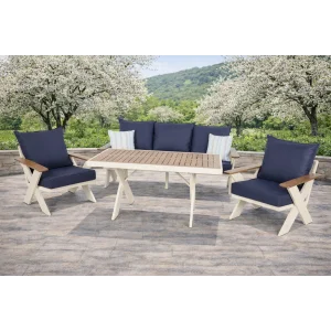 VENTO Alüminyum Bahçe Oturma Grubu (Krem - Lacivert) - 5 Kişilik Lüks Takım