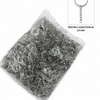 25 mm Zincirli Anahtarlık Halkası Nikel Rengi 1000 Adet | Anahtarlık Yapım Malzemesi