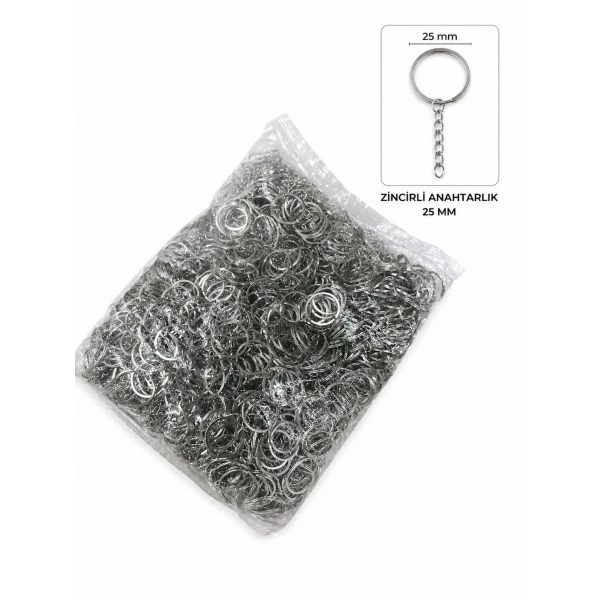 25 mm Zincirli Anahtarlık Halkası Nikel Rengi 1000 Adet | Anahtarlık Yapım Malzemesi