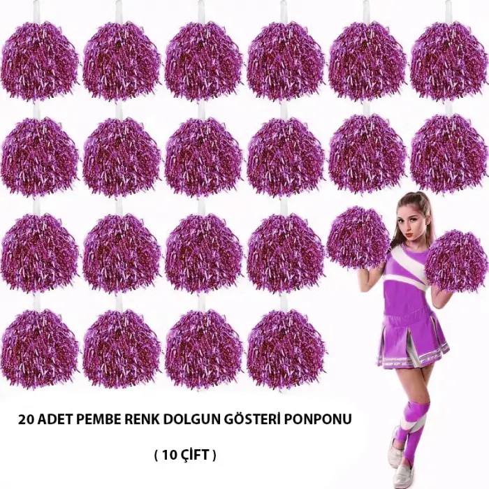 10 Çift ( 20 Adet ) Pembe Renk 23 Nisan 19 Mayıs 29 Ekim Okul Gösteri Ponponları