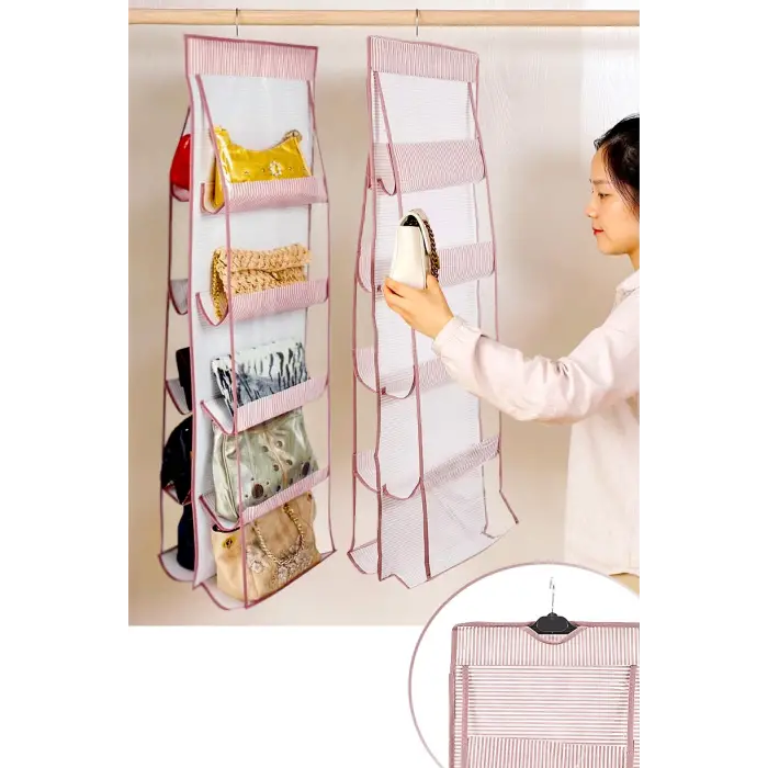 10 Gözlü Çanta Askılığı Dolap İçi Düzenleyici Organizer Askılı Çantalık