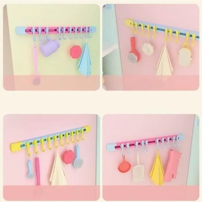 10 Kancalı Raylı Mutfak ve Banyo Düzenleyici Askı 30 cm