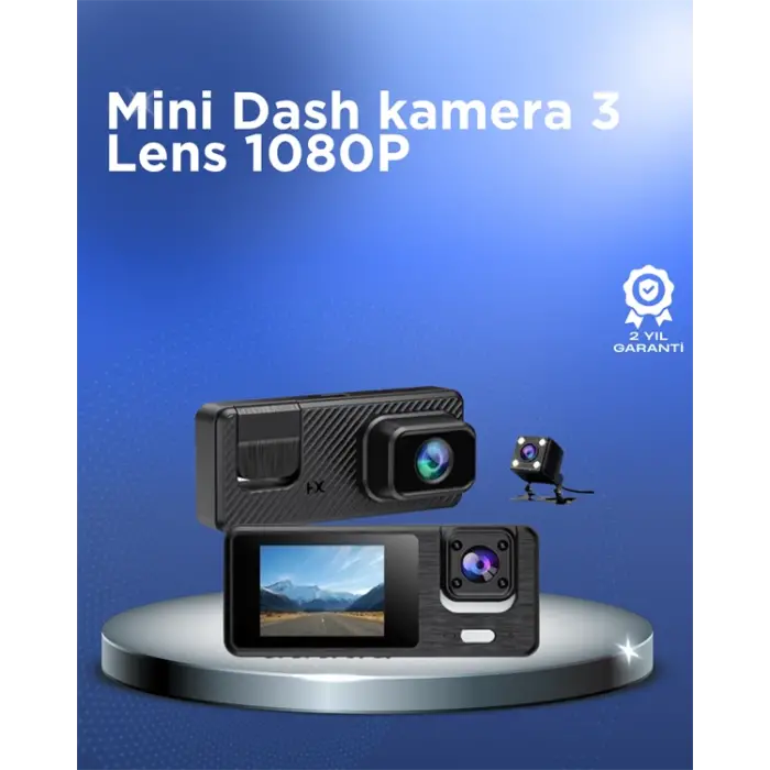 1080P 3 Kameralı Araç DVR – Döngü Kayıt ve Geri Görüş Özellikli