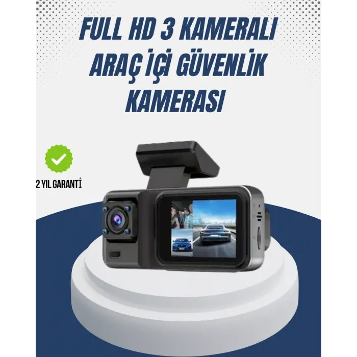 1080p Üç Kameralı Araç Kamerası Wi-fi Destekli Park Modu Ve G-sensörlü