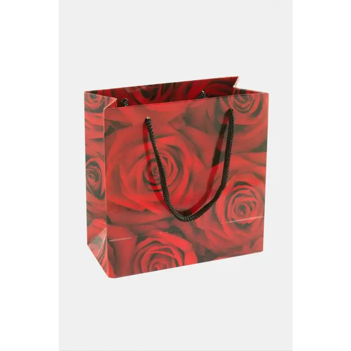 11*11 Gül Desenli İpli Karton Çanta 1 Adet