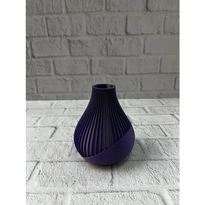 11 Cm Mor Minimal Çizgili Vazo Masa Üstü Şık Dekor Objesi