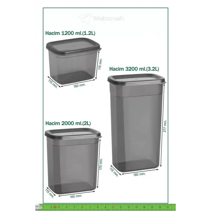 12 Adet 24 Parça Etiketli 1750 ml. Sızdırmaz Kapaklı Kare Erzak Bakliyat Saklama Kabı Seti