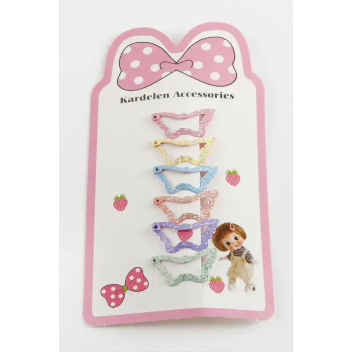 12 Adet Kelebek Simli Çıtçıtlı Toka 3 cm