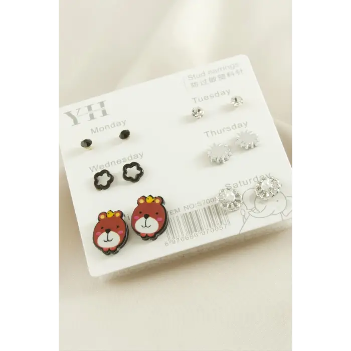 12 Adet Köpek Metal Taşlı Küpe