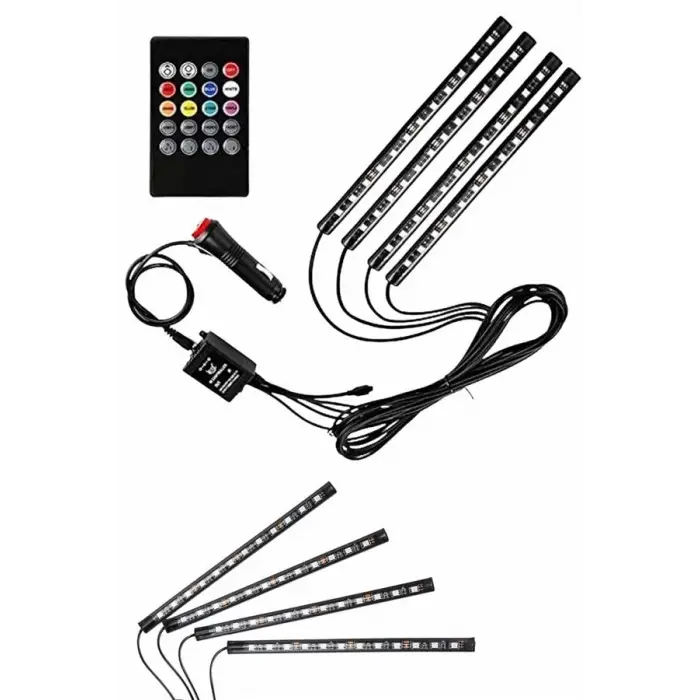 12 Ledli RGB Işıklı Araç Içi Ayak Altı Led Oto Ampul Kumandalı 7 Renk