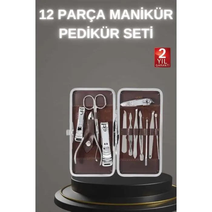 12 Parça Paslanmaz Çelik Kompakt ve Taşınabilir Manikür Makası Tırnak Makası