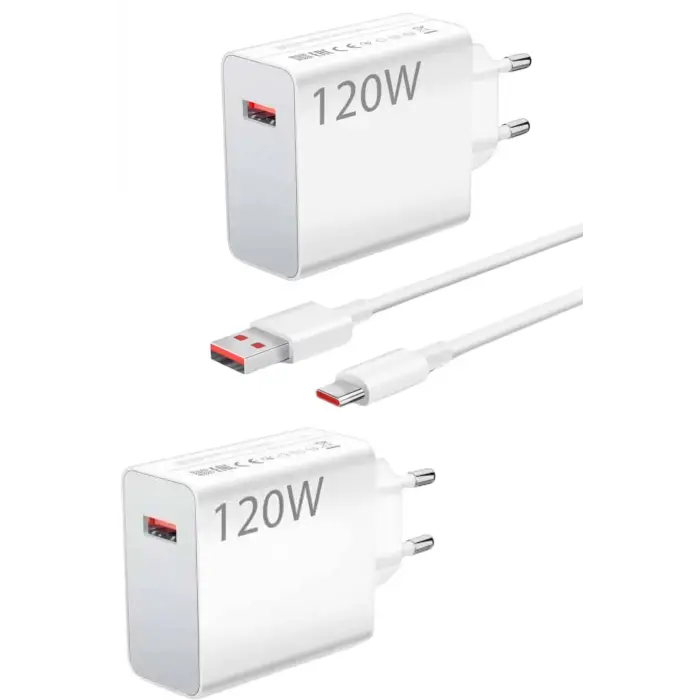 120 Watt Turbo Hızlı Şarj Aleti Seti Hızlı Şarj Adaptörü Beyaz