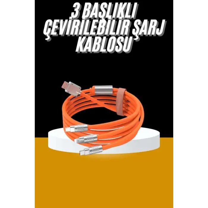 120W 3 İn 1 Uyumlu Silikon Şarj Kablosu Hızlı Şarj Kablosu