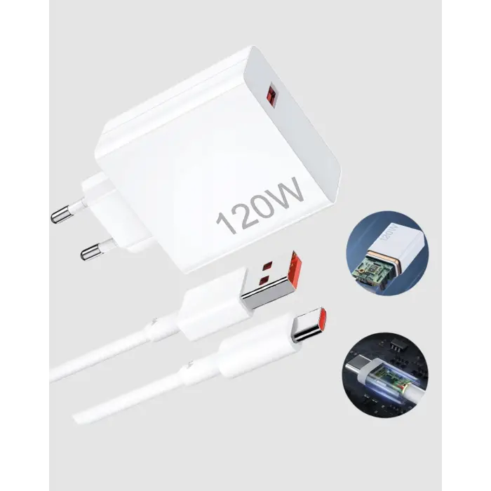 120W Süper Hızlı Şarj Adaptörü – Type-C Kablo Dahil, Yüksek Voltaj Korumalı